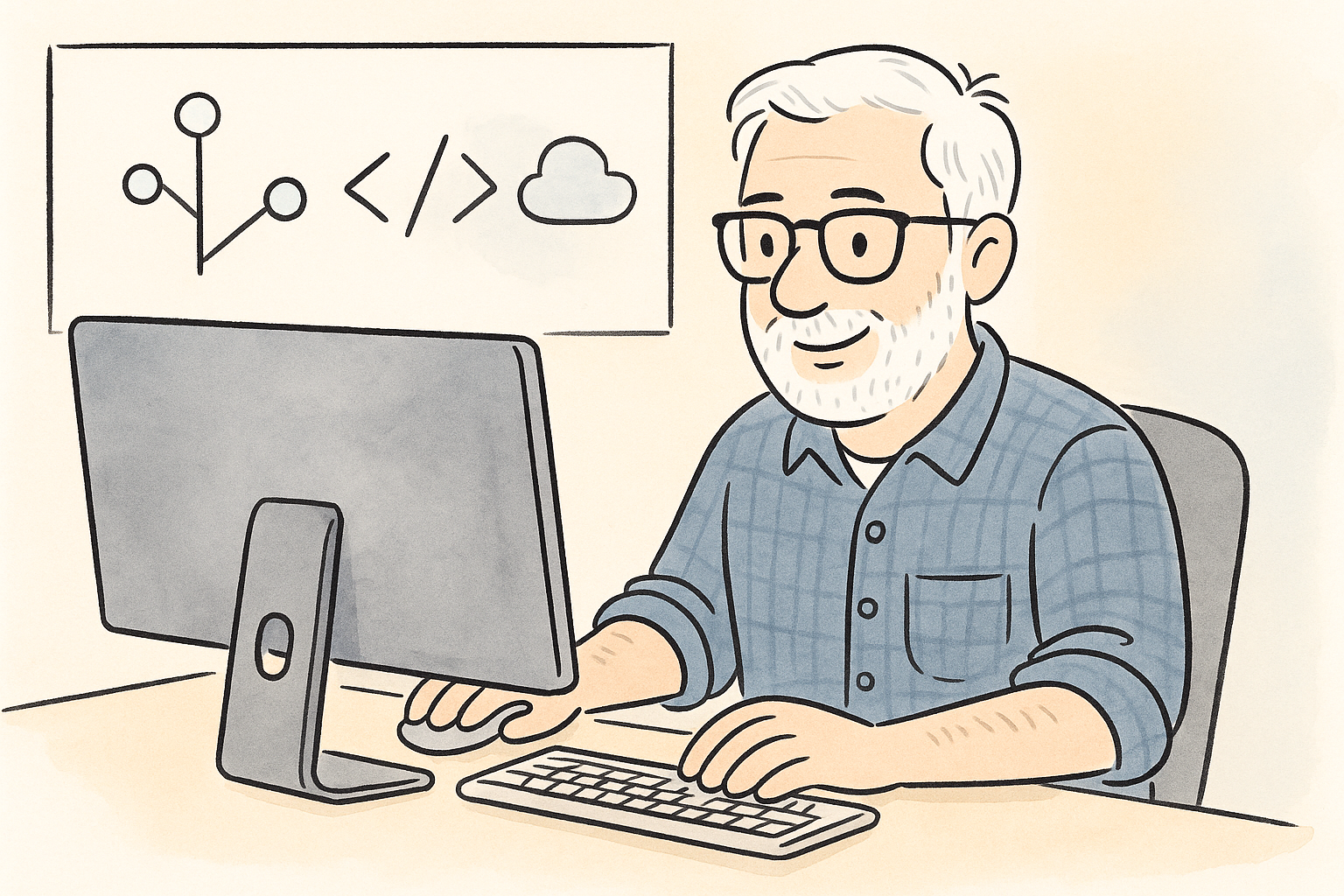 Illustration of the author writing this website